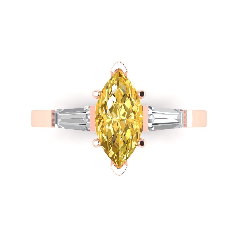 2 cttw Zirconia Simulated Yellow Diamond Three-Stone Engagement Ring - Solid Gold (VVS1, Marquise Cut,11x5.5mm)