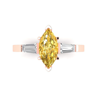 2 cttw Zirconia Simulated Yellow Diamond Three-Stone Engagement Ring - Solid Gold (VVS1, Marquise Cut,11x5.5mm)