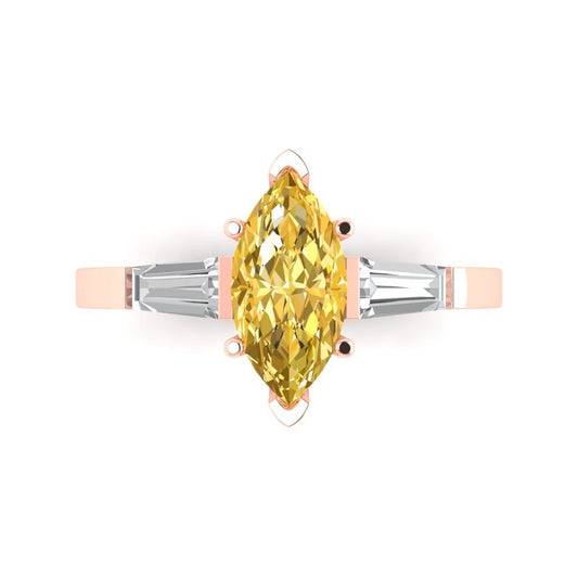 2 cttw Natural Citrine Three-Stone Engagement Ring - Solid Rose Gold (VVS1, Marquise Cut,11x5.5mm)