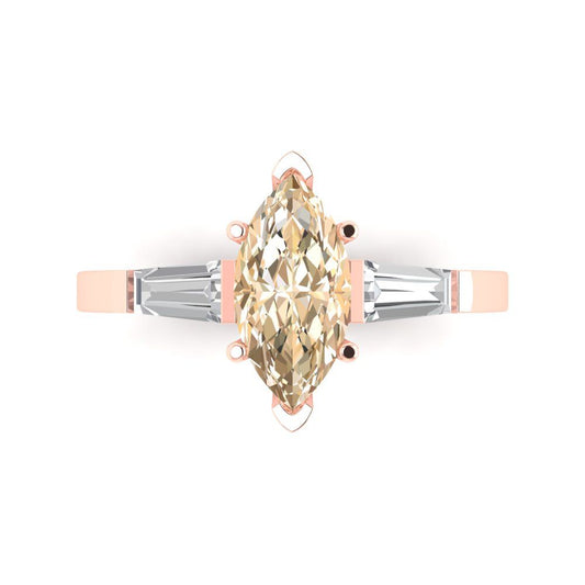 2 cttw Natural Morganite Three-Stone Engagement Ring - Solid Rose Gold (VVS1, Marquise Cut,11x5.5mm)