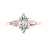 2.0 ct Brilliant Marquise Cut Natural Diamond Stone Clarity SI1-2 Color G-H Rose Gold Three-Stone Ring