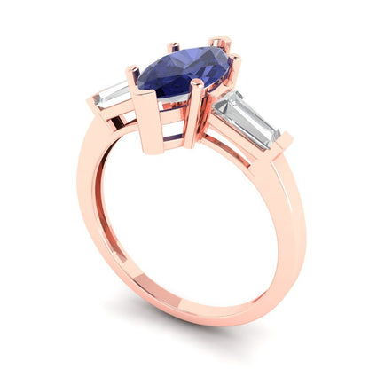 2 cttw Simulated Tanzanite Three-Stone Engagement Ring - Solid Gold (Marquise Cut,11x5.5mm)