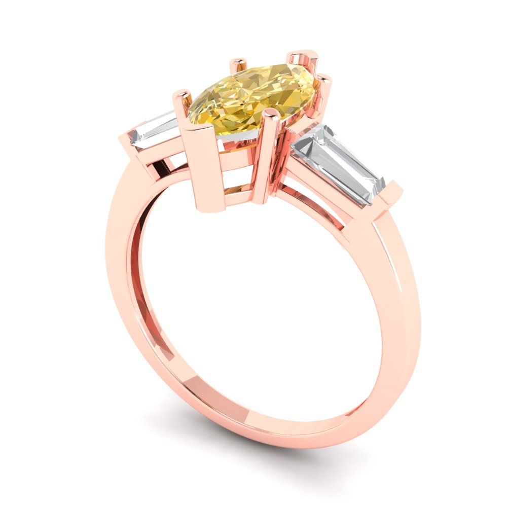 2 cttw Zirconia Simulated Yellow Diamond Three-Stone Engagement Ring - Solid Gold (VVS1, Marquise Cut,11x5.5mm)