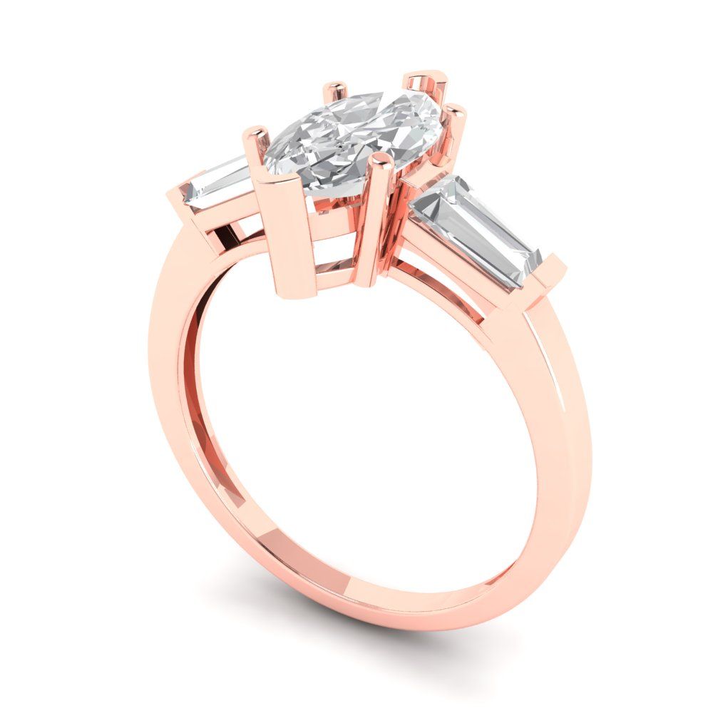 2.0 ct Brilliant Marquise Cut Natural Diamond Stone Clarity VS1-2 Color G-H Rose Gold Three-Stone Ring