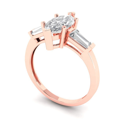 2.0 ct Brilliant Marquise Cut Natural Diamond Stone Clarity VS1-2 Color G-H Rose Gold Three-Stone Ring