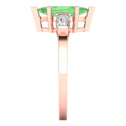 2 cttw Zirconia Simulated Green Diamond Three-Stone Engagement Ring - Solid Gold (VVS1, Marquise Cut,11x5.5mm)