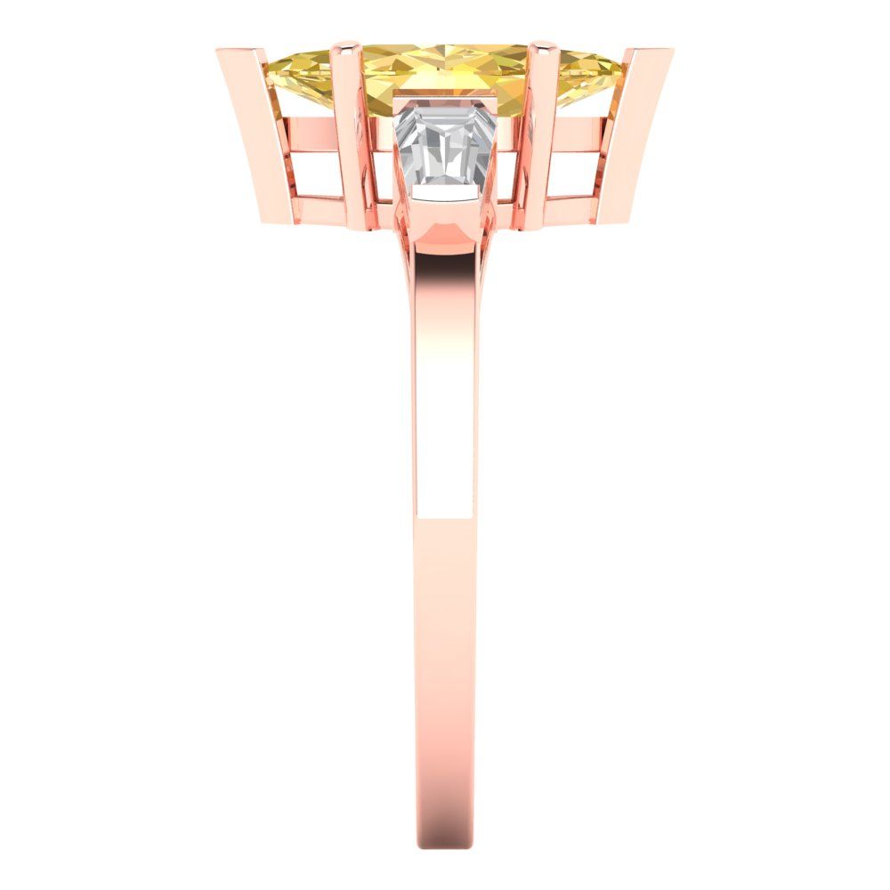 2 cttw Zirconia Simulated Yellow Diamond Three-Stone Engagement Ring - Solid Gold (VVS1, Marquise Cut,11x5.5mm)