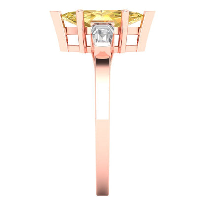 2 cttw Zirconia Simulated Yellow Diamond Three-Stone Engagement Ring - Solid Gold (VVS1, Marquise Cut,11x5.5mm)