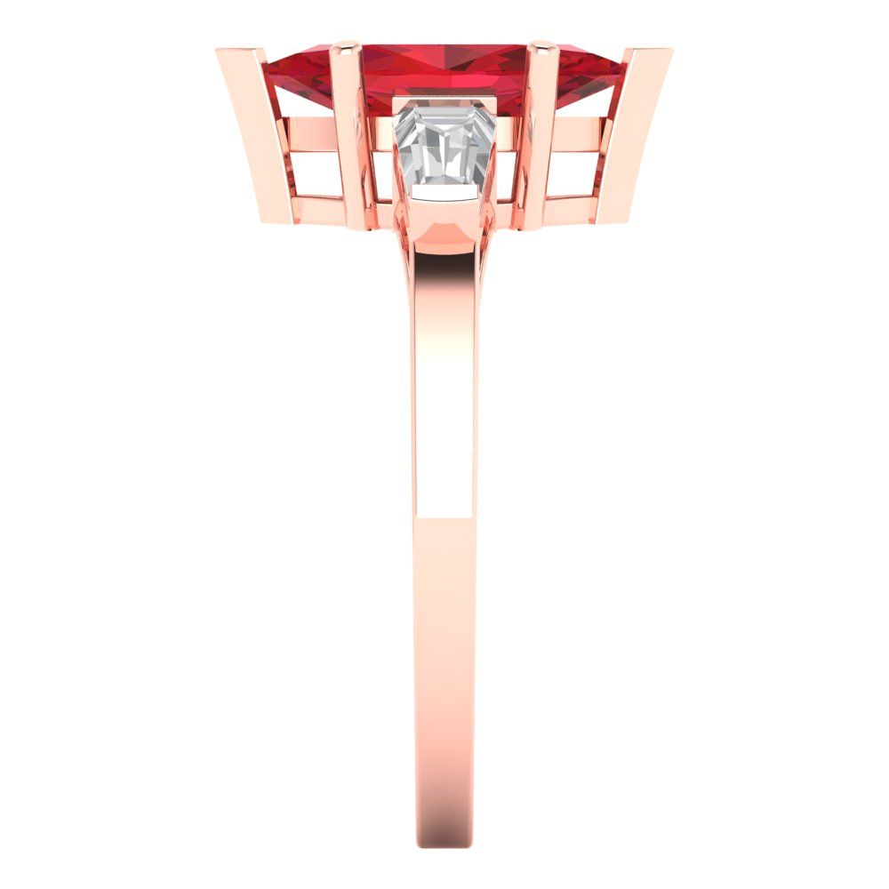 2 cttw Simulated Pink Tourmaline Three-Stone Engagement Ring - Solid Gold (Marquise Cut,11x5.5mm)
