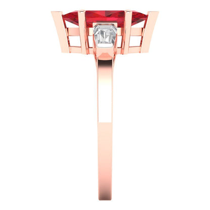 2 cttw Simulated Pink Tourmaline Three-Stone Engagement Ring - Solid Gold (Marquise Cut,11x5.5mm)