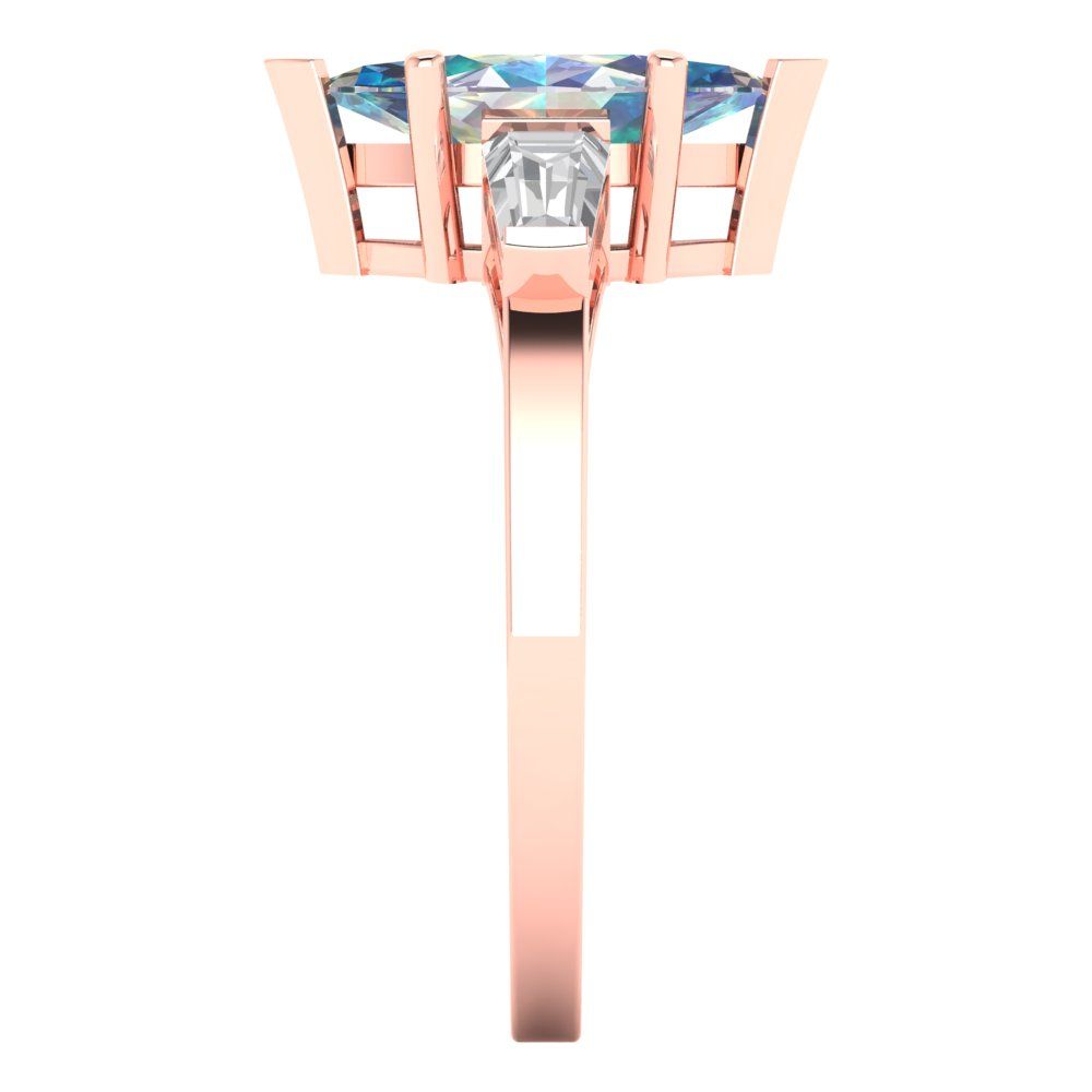 2 cttw Blue Moissanite Three-Stone Engagement Ring - Solid Gold (Marquise Cut,11x5.5mm)