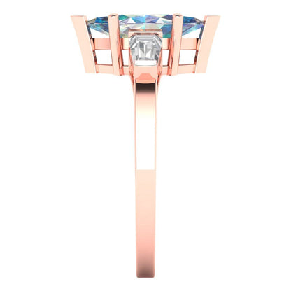 2 cttw Blue Moissanite Three-Stone Engagement Ring - Solid Gold (Marquise Cut,11x5.5mm)