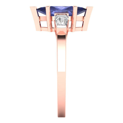 2 cttw Simulated Tanzanite Three-Stone Engagement Ring - Solid Gold (Marquise Cut,11x5.5mm)