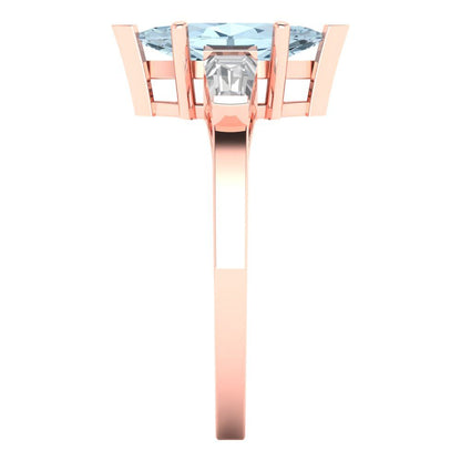 2 cttw Natural Aquamarine Three-Stone Engagement Ring - Solid Gold (Marquise Cut,11x5.5mm)