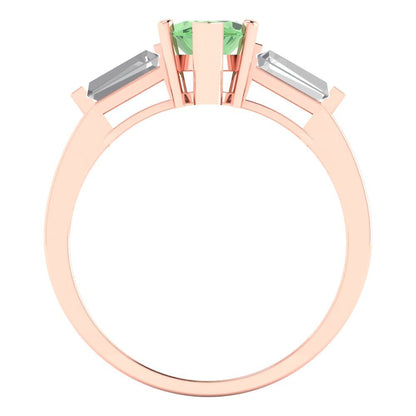 2 cttw Zirconia Simulated Green Diamond Three-Stone Engagement Ring - Solid Gold (VVS1, Marquise Cut,11x5.5mm)