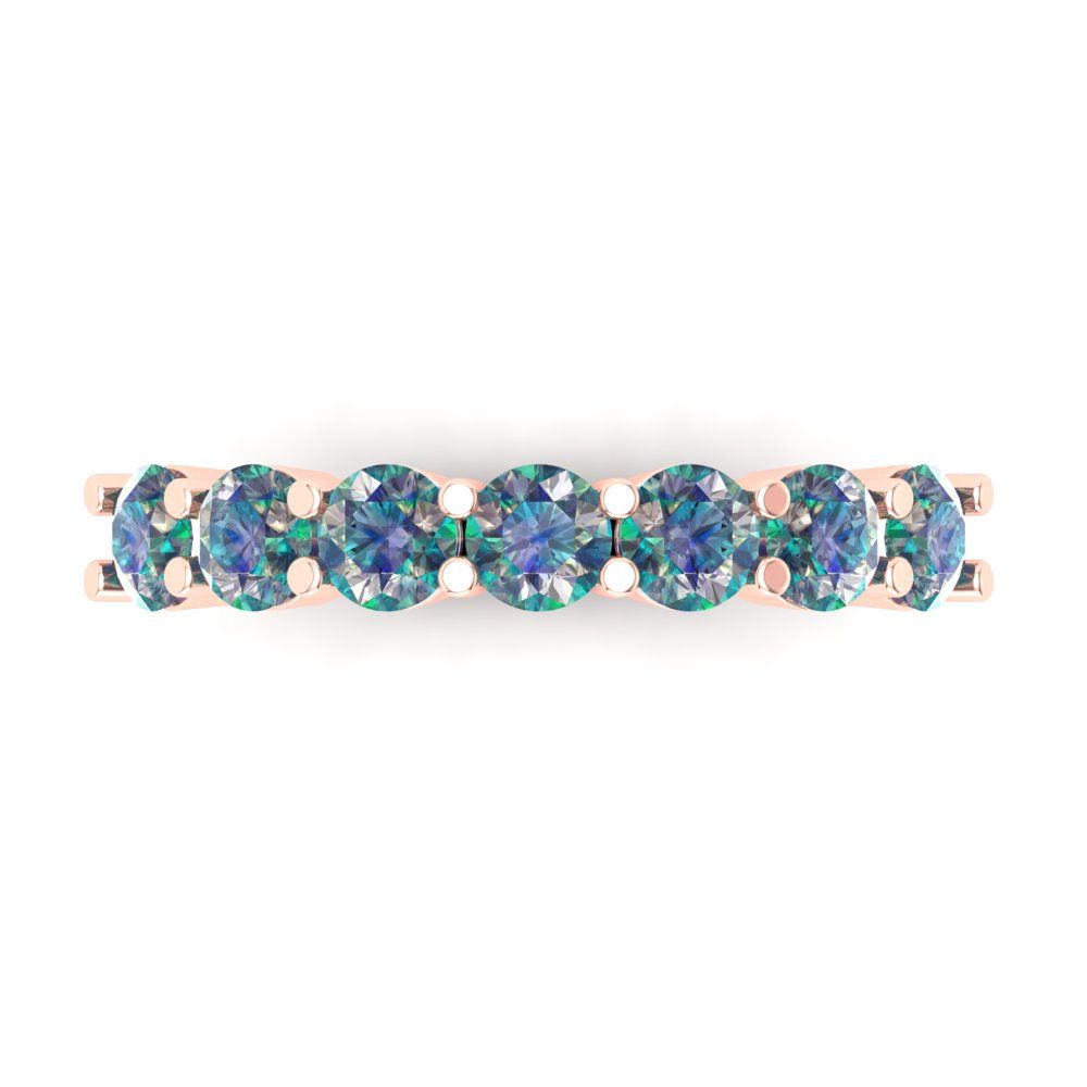 1.19 cttw Blue Moissanite Round Cut Rose Gold Eternity Wedding Band