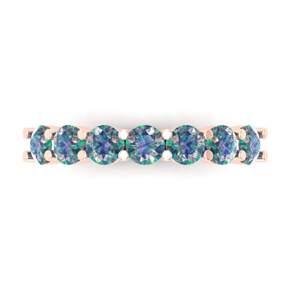 1.19 cttw Blue Moissanite Round Cut Rose Gold Eternity Wedding Band