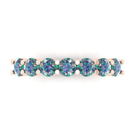 1.19 cttw Blue Moissanite Round Cut Rose Gold Eternity Wedding Band