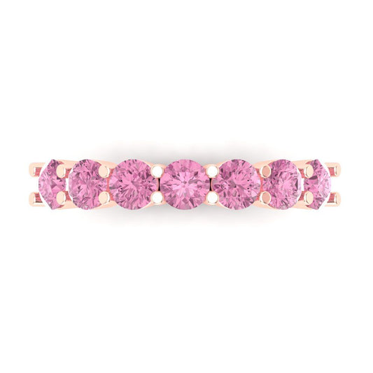 1.19 cttw Simulated Pink Diamond Round Cut Rose Gold Eternity Wedding Band
