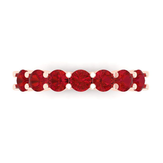 1.19 cttw Simulated Ruby Round Cut Rose Gold Eternity Wedding Band