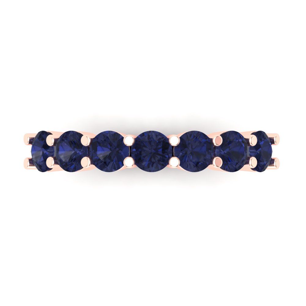 1.19 cttw Simulated Blue Sapphire Round Cut Rose Gold Eternity Wedding Band