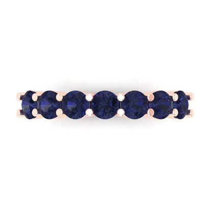 1.19 cttw Simulated Blue Sapphire Round Cut Rose Gold Eternity Wedding Band