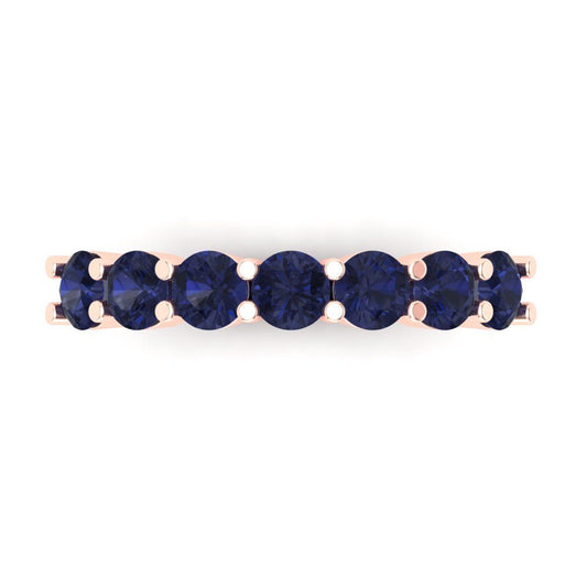 1.19 cttw Simulated Blue Sapphire Round Cut Rose Gold Eternity Wedding Band