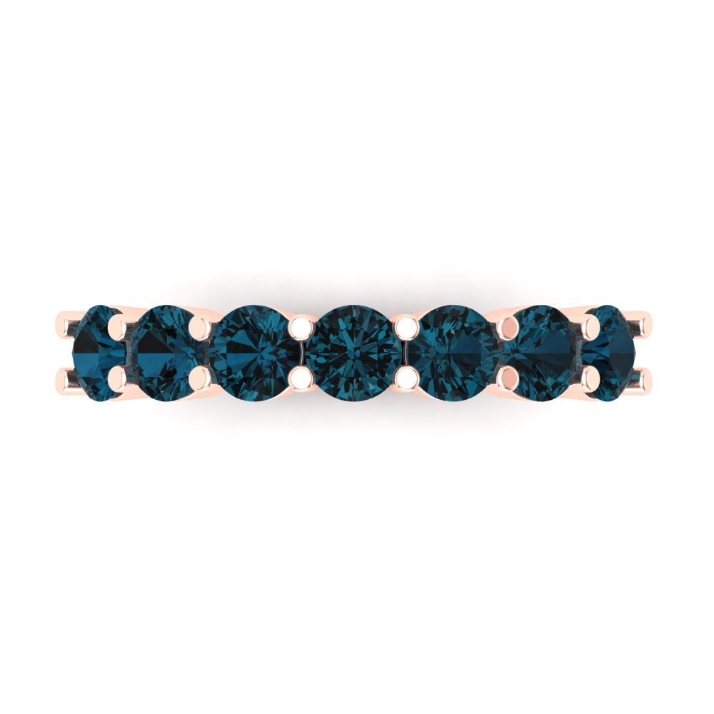 1.19 cttw Natural London Blue Topaz Round Cut Rose Gold Eternity Wedding Band