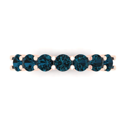 1.19 cttw Natural London Blue Topaz Round Cut Rose Gold Eternity Wedding Band