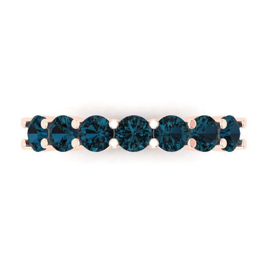 1.19 cttw Natural London Blue Topaz Round Cut Rose Gold Eternity Wedding Band