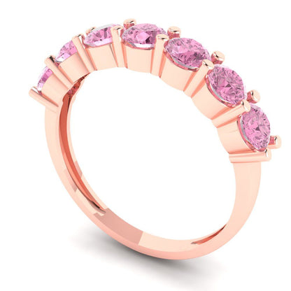 1.19 cttw Simulated Pink Diamond Round Cut Rose Gold Eternity Wedding Band