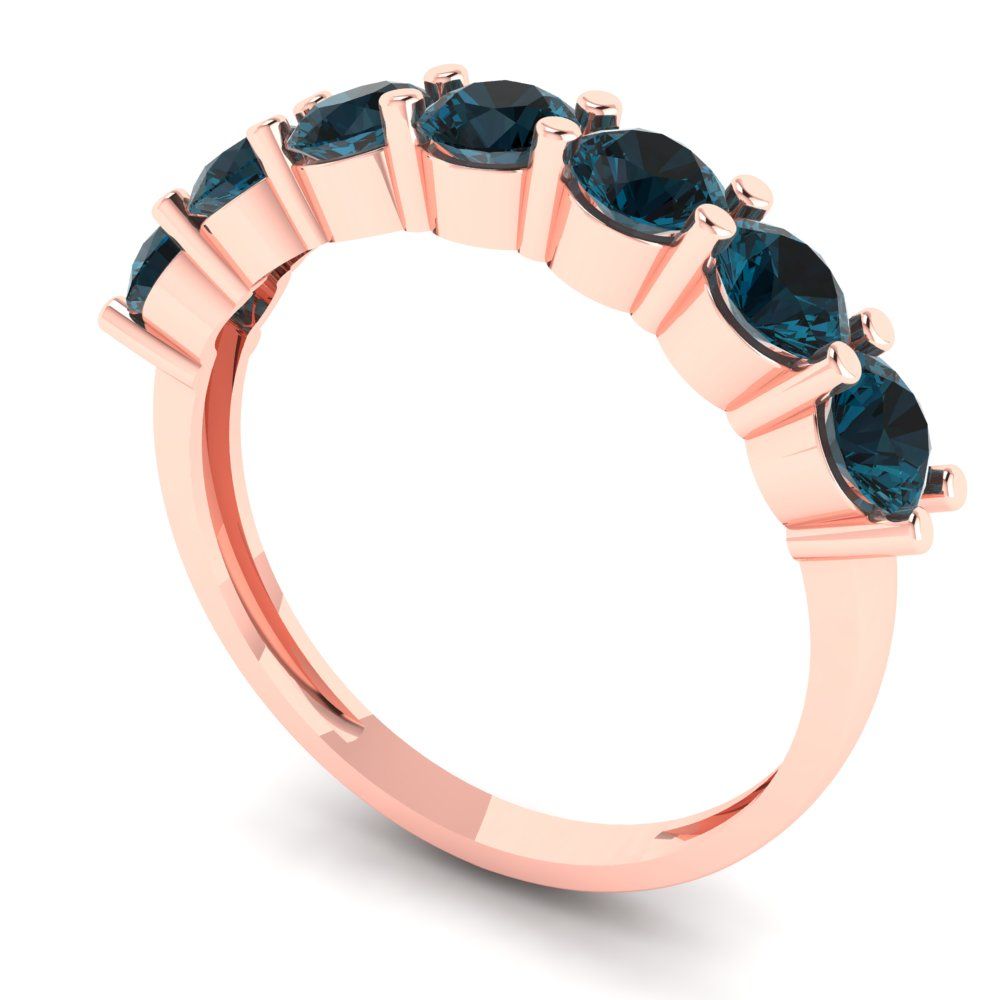 1.19 cttw Natural London Blue Topaz Round Cut Rose Gold Eternity Wedding Band