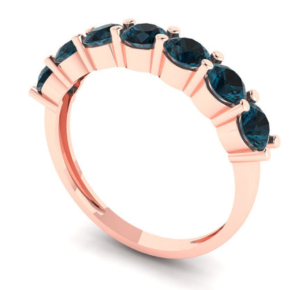 1.19 cttw Natural London Blue Topaz Round Cut Rose Gold Eternity Wedding Band
