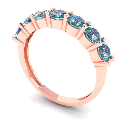 1.19 cttw Blue Moissanite Round Cut Rose Gold Eternity Wedding Band