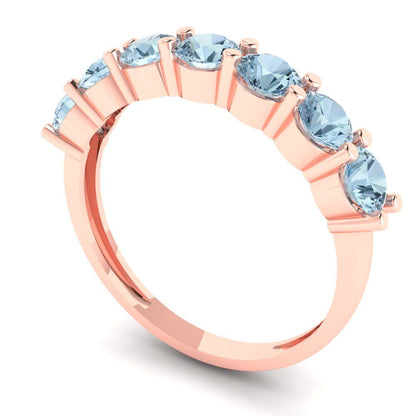 1.19 cttw Natural Aquamarine Round Cut Rose Gold Eternity Wedding Band
