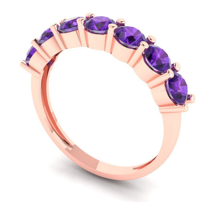 1.19 cttw Natural Amethyst Round Cut Rose Gold Eternity Wedding Band