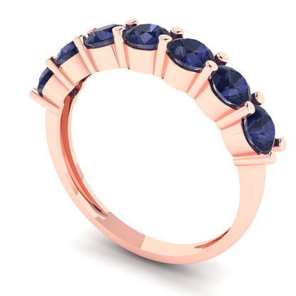 1.19 cttw Simulated Blue Sapphire Round Cut Rose Gold Eternity Wedding Band