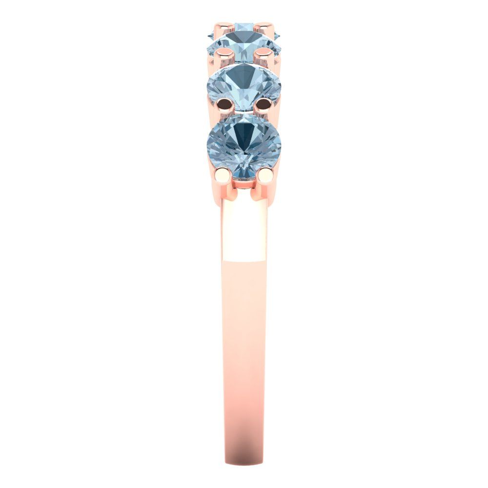 1.19 cttw Natural Sky Blue Topaz Round Cut Rose Gold Eternity Wedding Band