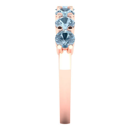 1.19 cttw Natural Aquamarine Round Cut Rose Gold Eternity Wedding Band