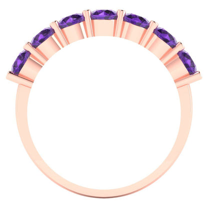 1.19 cttw Natural Amethyst Round Cut Rose Gold Eternity Wedding Band