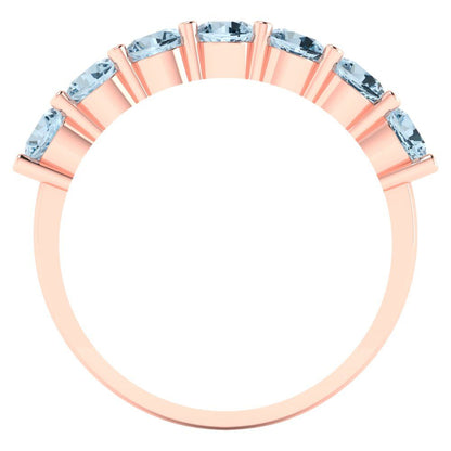 1.19 cttw Natural Sky Blue Topaz Round Cut Rose Gold Eternity Wedding Band