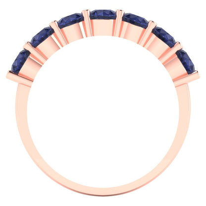1.19 cttw Simulated Blue Sapphire Round Cut Rose Gold Eternity Wedding Band