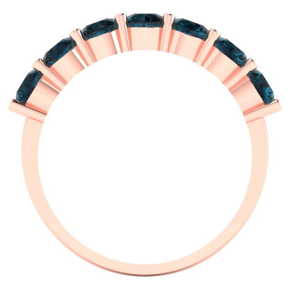 1.19 cttw Natural London Blue Topaz Round Cut Rose Gold Eternity Wedding Band