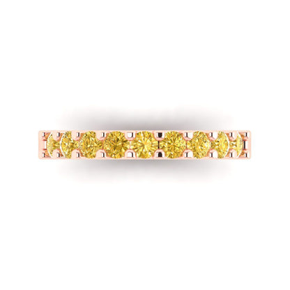 0.63 cttw Natural Citrine Round Cut Rose Gold Eternity Wedding Band