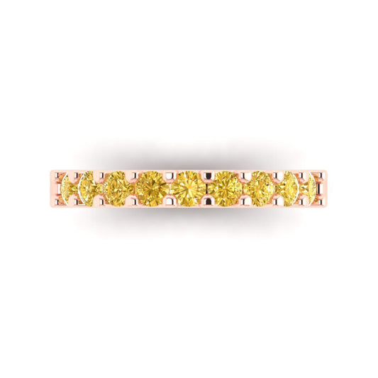 0.63 cttw Natural Citrine Round Cut Rose Gold Eternity Wedding Band