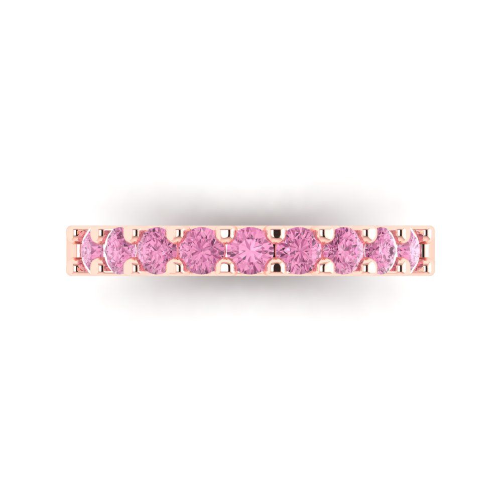 0.63 cttw Simulated Pink Diamond Round Cut Rose Gold Eternity Wedding Band