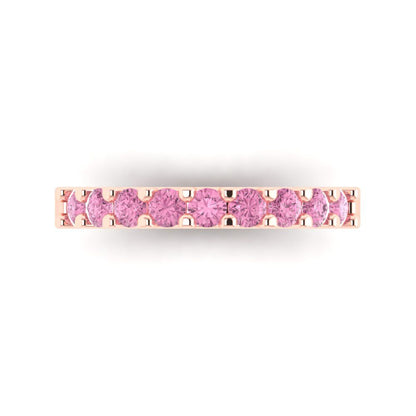 0.63 cttw Simulated Pink Diamond Round Cut Rose Gold Eternity Wedding Band