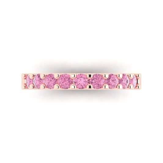 0.63 cttw Simulated Pink Diamond Round Cut Rose Gold Eternity Wedding Band