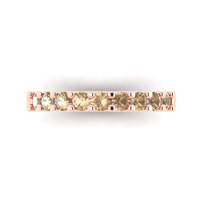 0.63 cttw Yellow Moissanite Round Cut Rose Gold Eternity Wedding Band