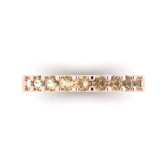 0.63 cttw Yellow Moissanite Round Cut Rose Gold Eternity Wedding Band
